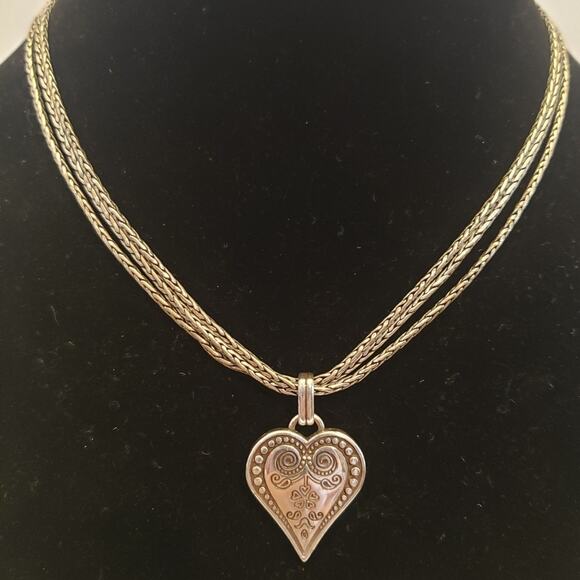 Brighton scrolled etched Heart pendent Multi Strand Necklace - Picture 1 of 6